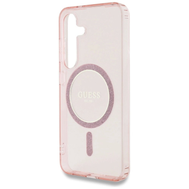 Samsung Galaxy S25 – Guess Glitter Circle Classic Logo MagSafe dėklas - Rožinis 5