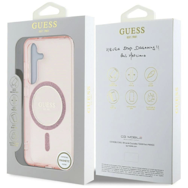 Samsung Galaxy S25 – Guess Glitter Circle Classic Logo MagSafe dėklas - Rožinis 7