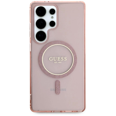 Samsung Galaxy S25 Ultra – Guess Glitter Circle Classic Logo MagSafe dėklas - Rožinis 2 Samsung Galaxy S25 Ultra – Guess Glitter Circle Classic Logo MagSafe dėklas - Rožinis 2