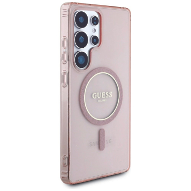 Samsung Galaxy S25 Ultra – Guess Glitter Circle Classic Logo MagSafe dėklas - Rožinis 3