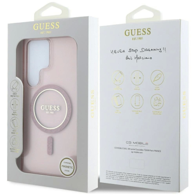 Samsung Galaxy S25 Ultra – Guess Glitter Circle Classic Logo MagSafe dėklas - Rožinis 7