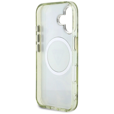 Guess Glitter Flowers Triangle Buttons MagSafe Dėklas skirtas iPhone 16 Žalias 6
