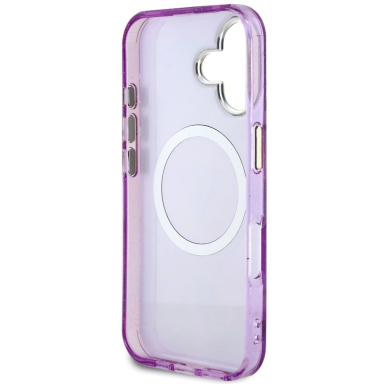 Guess Glitter Flowers Triangle Buttons MagSafe Dėklas skirtas iPhone 16 Violetinis 6