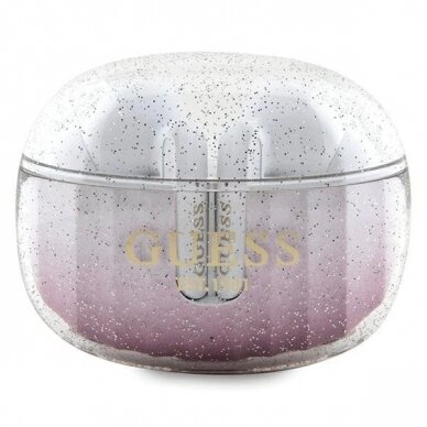 Guess Glitter Gradient TWS Bluetooth Ausinės + docking station - Rožinis Guess Glitter Gradient TWS Bluetooth Ausinės + docking station - Rožinis