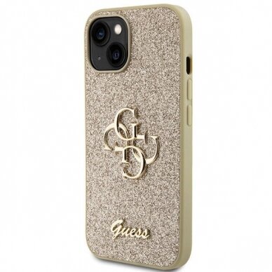 Dėklas Guess Glitter Script Big 4G iPhone 15 - Auksinis 1 Dėklas Guess Glitter Script Big 4G iPhone 15 - Auksinis 1