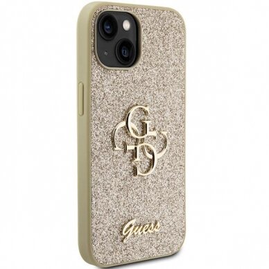 Dėklas Guess Glitter Script Big 4G iPhone 15 - Auksinis 3 Dėklas Guess Glitter Script Big 4G iPhone 15 - Auksinis 3