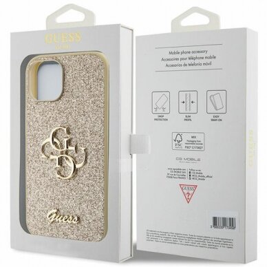Dėklas Guess Glitter Script Big 4G iPhone 15 - Auksinis 7 Dėklas Guess Glitter Script Big 4G iPhone 15 - Auksinis 7