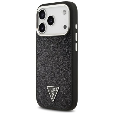 iPhone 17 Pro dėklas Guess Glitter Triangle Logo, MagSafe – juodas 1