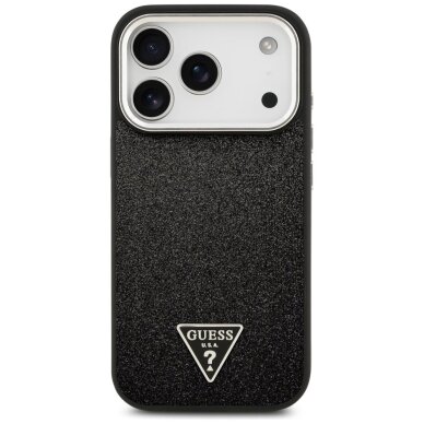 iPhone 17 Pro dėklas Guess Glitter Triangle Logo, MagSafe – juodas 2 iPhone 17 Pro dėklas Guess Glitter Triangle Logo, MagSafe – juodas 2