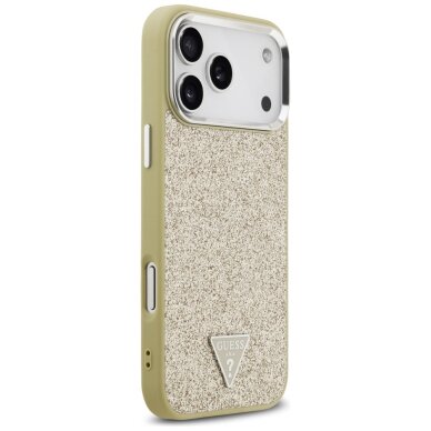 iPhone 17 Pro Max Guess Glitter Triangle Logo MagSafe dėklas – auksinis 3
