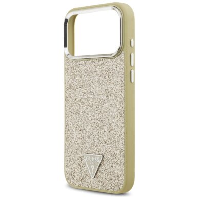iPhone 17 Pro Max Guess Glitter Triangle Logo MagSafe dėklas – auksinis 5