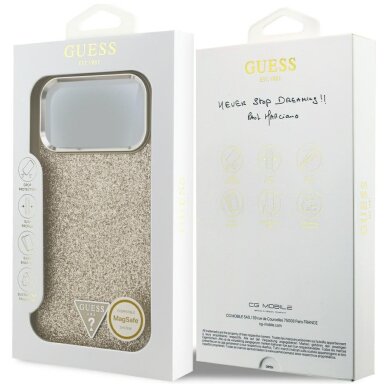 iPhone 17 Pro Max Guess Glitter Triangle Logo MagSafe dėklas – auksinis 7