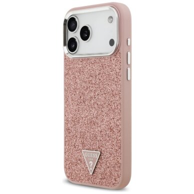 iPhone 17 Pro Max Guess Glitter Triangle Logo MagSafe dėklas – rožinis 1
