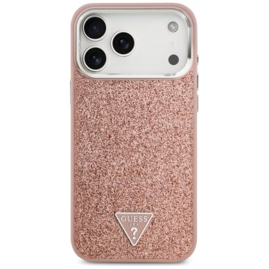iPhone 17 Pro Max Guess Glitter Triangle Logo MagSafe dėklas – rožinis 2