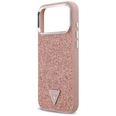 iPhone 17 Pro Max Guess Glitter Triangle Logo MagSafe dėklas – rožinis 5