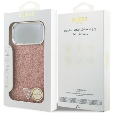 iPhone 17 Pro Max Guess Glitter Triangle Logo MagSafe dėklas – rožinis 7