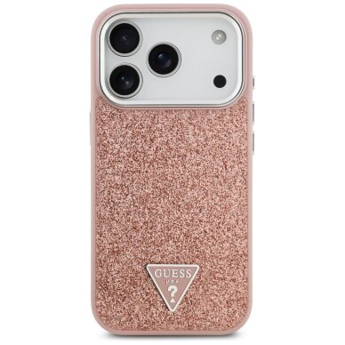 iPhone 17 Pro Guess Glitter Triangle Logo MagSafe dėklas – rožinis 2 iPhone 17 Pro Guess Glitter Triangle Logo MagSafe dėklas – rožinis 2