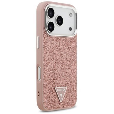 iPhone 17 Pro Guess Glitter Triangle Logo MagSafe dėklas – rožinis 3