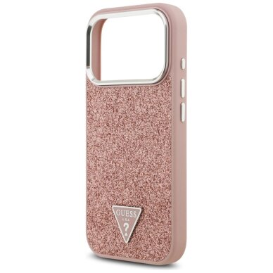 iPhone 17 Pro Guess Glitter Triangle Logo MagSafe dėklas – rožinis 5