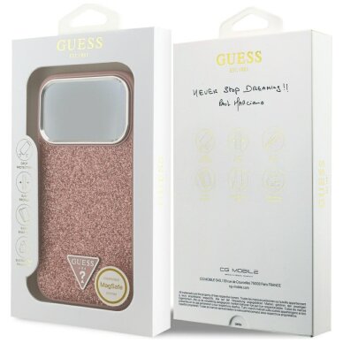 iPhone 17 Pro Guess Glitter Triangle Logo MagSafe dėklas – rožinis 7