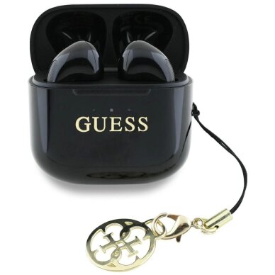 Belaidės ausinės Guess Glossy Effect Printed Classic Logo & Charm TWS – juodos