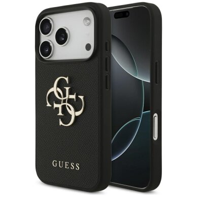 iPhone 17 Pro dėklas Guess Grained Big 4G & Classic Logo – juodas