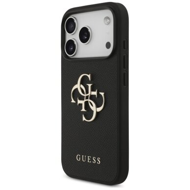 iPhone 17 Pro dėklas Guess Grained Big 4G & Classic Logo – juodas 1 iPhone 17 Pro dėklas Guess Grained Big 4G & Classic Logo – juodas 1