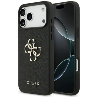 iPhone 17 Pro Max dėklas Guess Grained Big 4G & Classic Logo – juodas