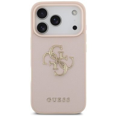 iPhone 17 Pro dėklas Guess Grained Big 4G & Classic Logo – rožinis 2 iPhone 17 Pro dėklas Guess Grained Big 4G & Classic Logo – rožinis 2