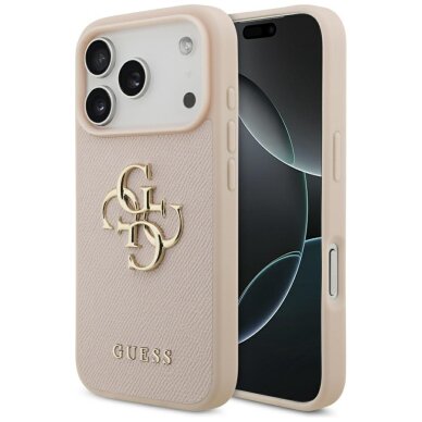 iPhone 17 Pro dėklas Guess Grained Big 4G & Classic Logo – rožinis