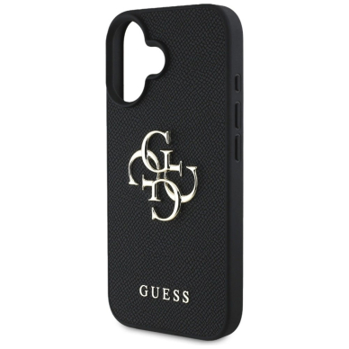 Guess Grained Big 4G Logo Small Classic Logo Dėklas skirtas iPhone 16 - Juodas 5