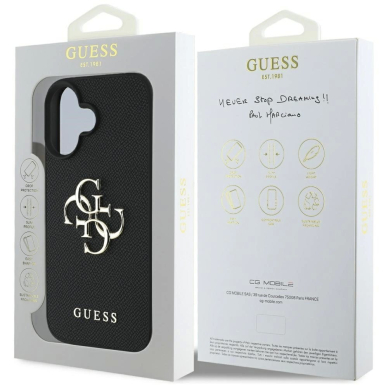 Guess Grained Big 4G Logo Small Classic Logo Dėklas skirtas iPhone 16 - Juodas 7