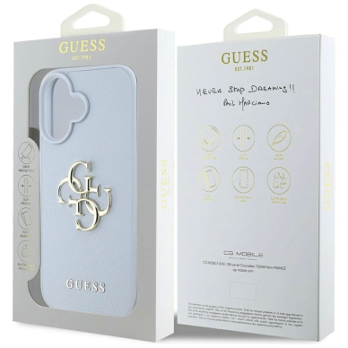 Guess Grained Big 4G Logo Small Classic Logo Dėklas skirtas iPhone 16 - Mėlynas 7