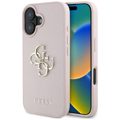 Guess Grained Big 4G Logo Small Classic Logo Dėklas skirtas iPhone 16 - Rožinis
