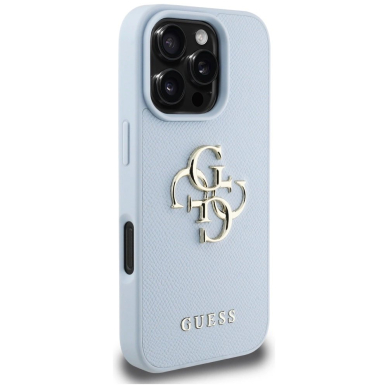 Guess Grained Big 4G Logo Small Classic Logo Dėklas skirtas iPhone 16 Pro - Mėlynas 3