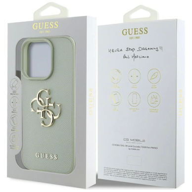 Guess Grained Big 4G Logo Small Classic Logo Dėklas skirtas iPhone 16 Pro - Žalias 7