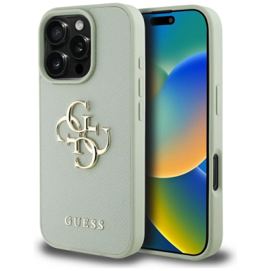 Guess Grained Big 4G Logo Small Classic Logo Dėklas skirtas iPhone 16 Pro - Žalias