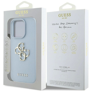 Guess Grained Big 4G Logo Small Classic Logo Dėklas skirtas iPhone 16 Pro Max - Mėlynas 7