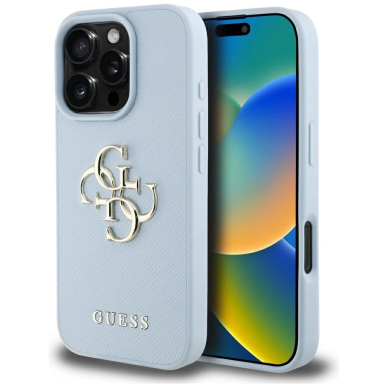 Guess Grained Big 4G Logo Small Classic Logo Dėklas skirtas iPhone 16 Pro Max - Mėlynas