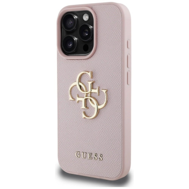 Guess Grained Big 4G Logo Small Classic Logo iPhone 16 Pro Dėklas - Rožinis 1