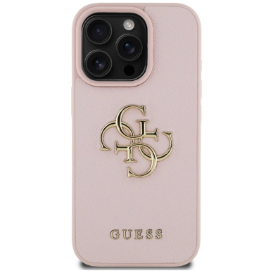 Guess Grained Big 4G Logo Small Classic Logo iPhone 16 Pro Dėklas - Rožinis 2