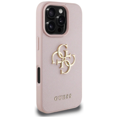 Guess Grained Big 4G Logo Small Classic Logo iPhone 16 Pro Dėklas - Rožinis 3