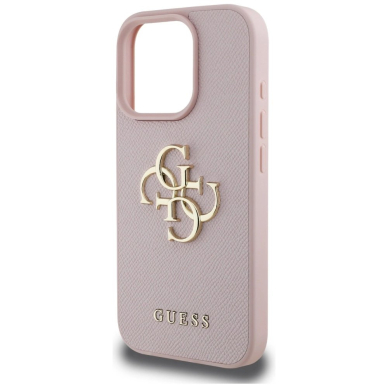 Guess Grained Big 4G Logo Small Classic Logo iPhone 16 Pro Dėklas - Rožinis 5