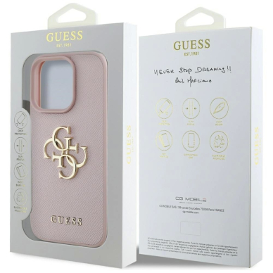 Guess Grained Big 4G Logo Small Classic Logo iPhone 16 Pro Dėklas - Rožinis 7