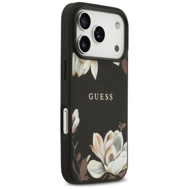 iPhone 17 Pro Guess Grained Flowers Classic Logo MagSafe dėklas – juodas 3 iPhone 17 Pro Guess Grained Flowers Classic Logo MagSafe dėklas – juodas 3