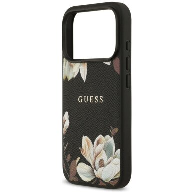 iPhone 17 Pro Guess Grained Flowers Classic Logo MagSafe dėklas – juodas 5