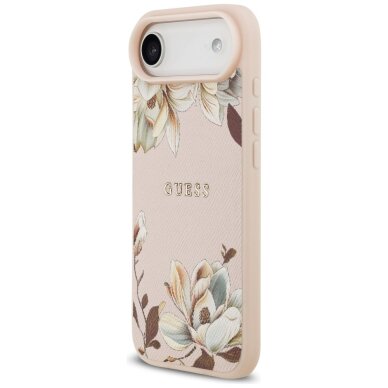 iPhone Air Guess Grained Flowers Classic Logo dėklas su MagSafe – rožinis 1