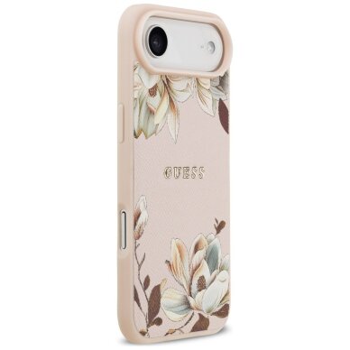 iPhone Air Guess Grained Flowers Classic Logo dėklas su MagSafe – rožinis 3