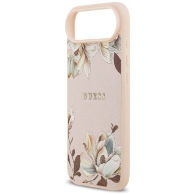 iPhone Air Guess Grained Flowers Classic Logo dėklas su MagSafe – rožinis 5