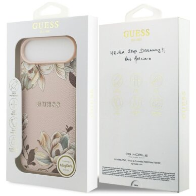iPhone Air Guess Grained Flowers Classic Logo dėklas su MagSafe – rožinis 7